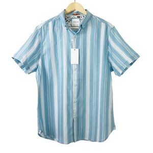 Porter & Ash Button Down Short Sleeve Shirt LG Blue/White NEW